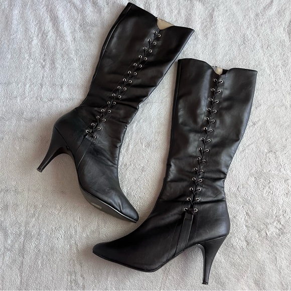 Pleaser Shoes - Pleaser Pink Label Dream-2026 Vegan Leather Lace Sexy High Heel Tall Boot Black